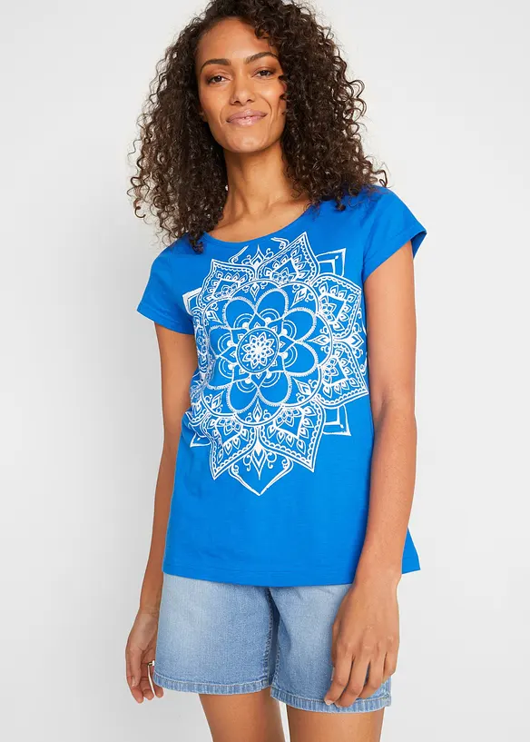 T-Shirt aus reiner Bio-Baumwolle in blau von vorne (im Anschnitt) - bonprix