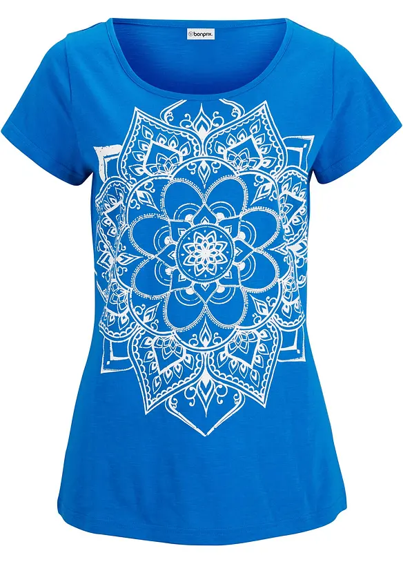 T-Shirt aus reiner Bio-Baumwolle in blau von vorne - bonprix