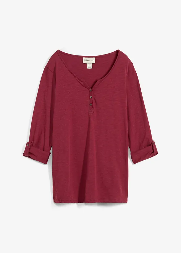 Shirt mit Knopfleiste aus reiner Bio-Baumwolle in rot von vorne - bonprix