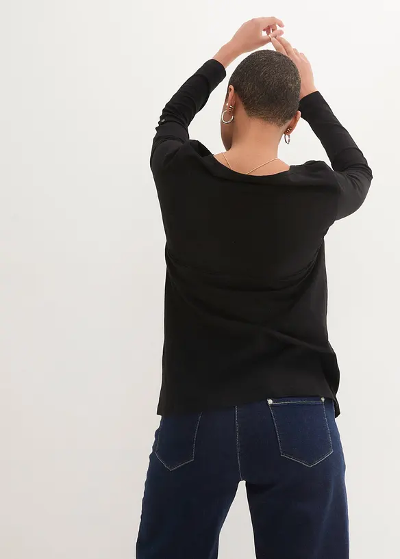 Shirt mit Knopfleiste aus reiner Bio-Baumwolle in schwarz von hinten (im Anschnitt) - bonprix