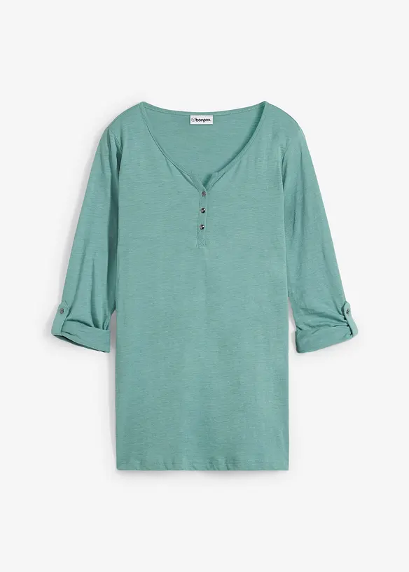Shirt mit Knopfleiste aus reiner Bio-Baumwolle in grün von vorne - bonprix