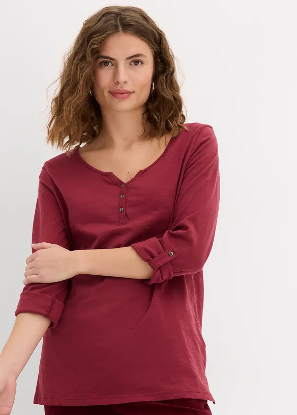 Shirt mit Knopfleiste aus reiner Bio-Baumwolle in rot von vorne (im Anschnitt) - bonprix