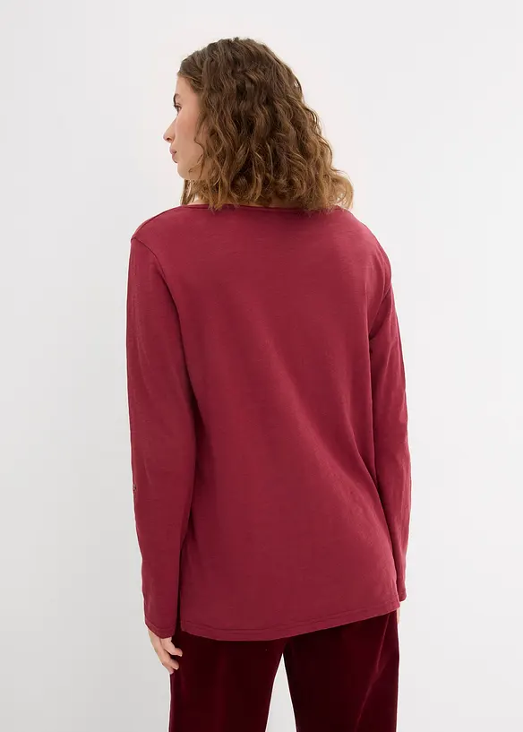 Shirt mit Knopfleiste aus reiner Bio-Baumwolle in rot von hinten (im Anschnitt) - bonprix