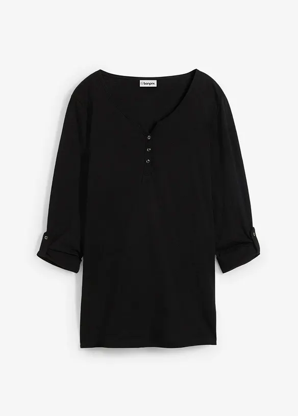 Shirt mit Knopfleiste aus reiner Bio-Baumwolle in schwarz von vorne - bonprix