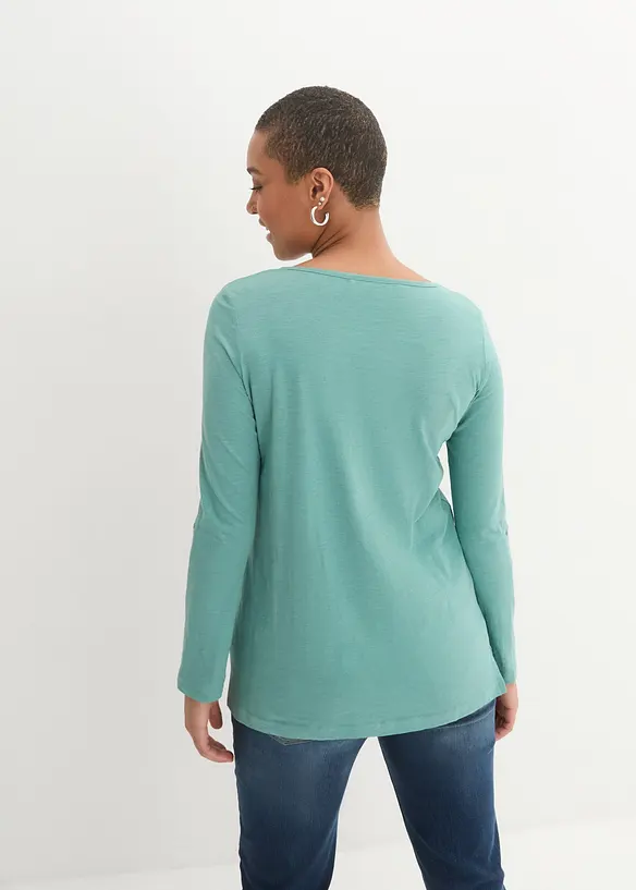 Shirt mit Knopfleiste aus reiner Bio-Baumwolle in grün von hinten (im Anschnitt) - bonprix