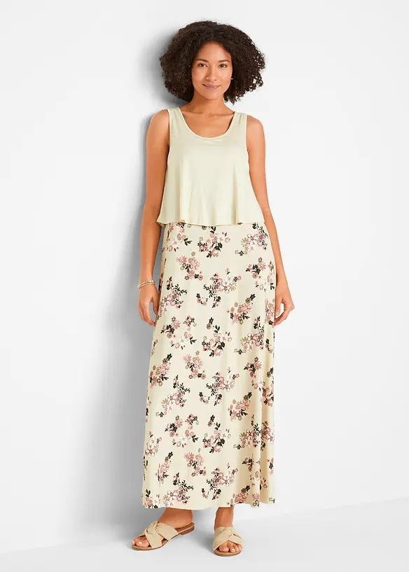 Shirt-Maxikleid aus feiner Viskose in beige von vorne (Totalaufnahme) - bonprix