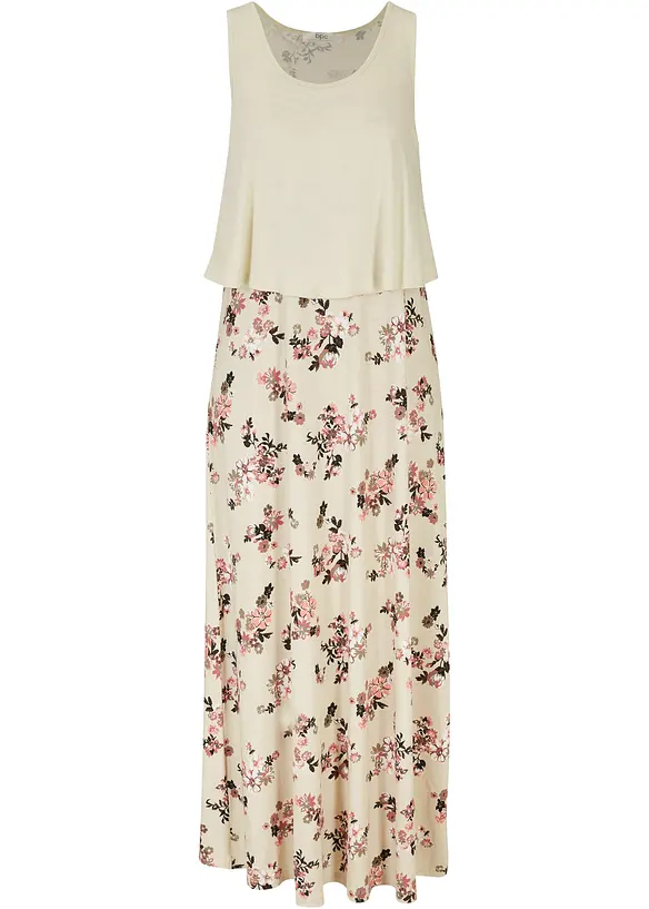 Shirt-Maxikleid aus feiner Viskose in beige von vorne - bonprix