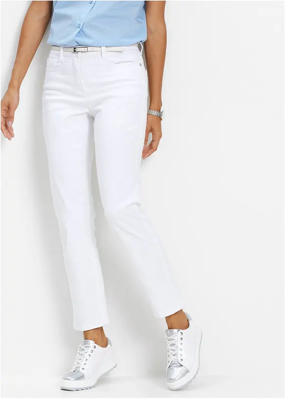 7/8 Stretch-Hose aus Twill in weiß von vorne - bonprix