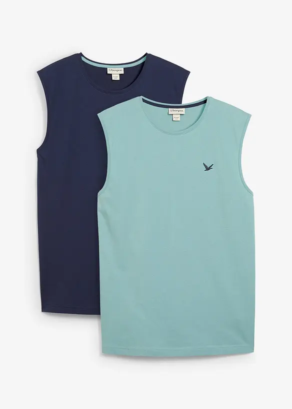 Muskelshirt aus reiner Bio-Baumwolle (2er Pack) in blau von vorne - bonprix