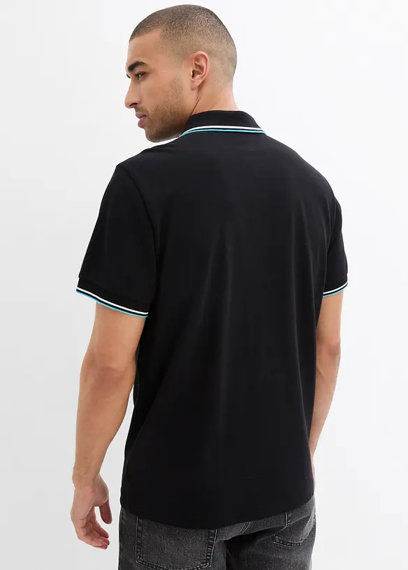 Piqué-Poloshirt aus reiner Bio-Baumwolle in schwarz von hinten (im Anschnitt) - bonprix