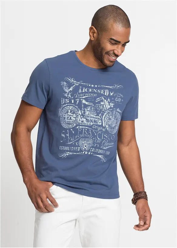 T-Shirt aus reiner Baumwolle in blau von vorne (im Anschnitt) - bonprix
