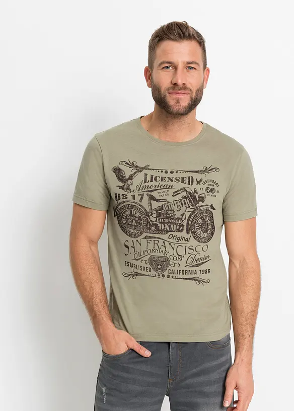T-Shirt aus reiner Baumwolle in grün von vorne (im Anschnitt) - bonprix