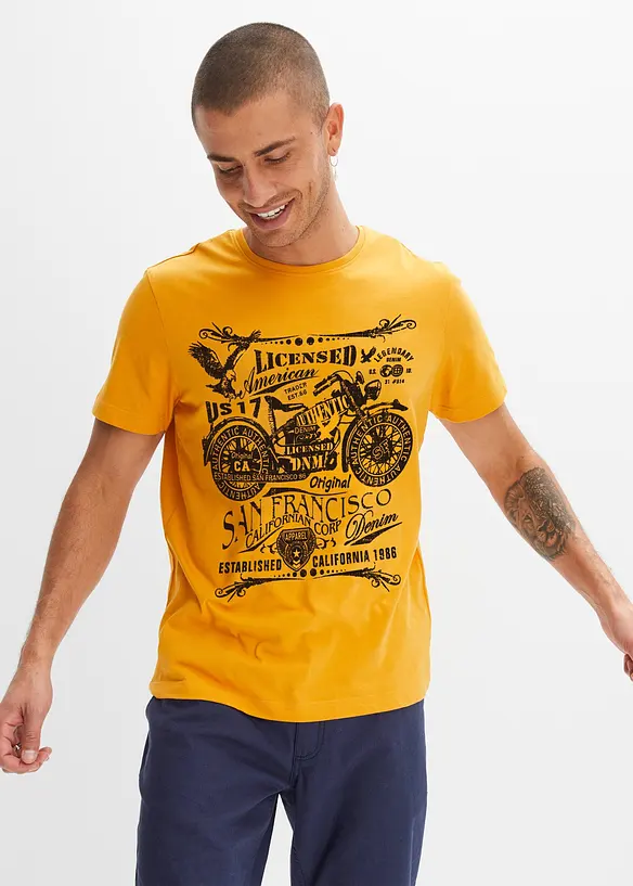 T-Shirt aus reiner Baumwolle in orange von vorne (im Anschnitt) - bonprix