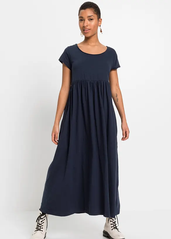 Shirtkleid aus Bio-Baumwolle in blau von vorne (Totalaufnahme) - bonprix