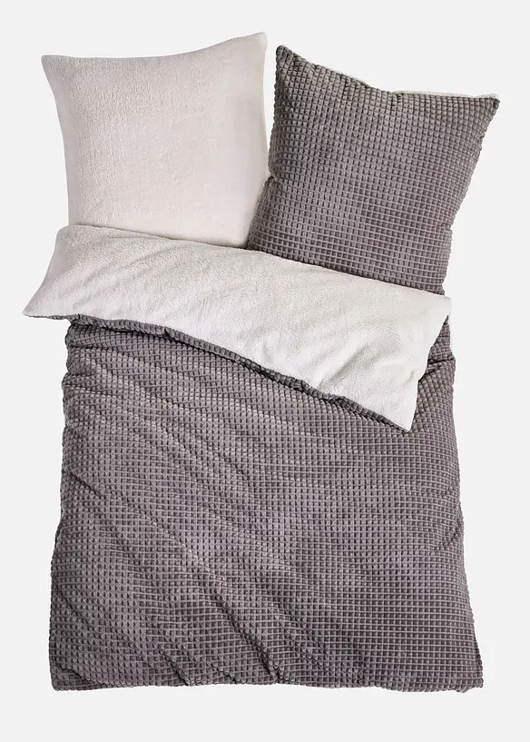 Wendbare Cashmere Touch Bettwäsche mit Hochtief-Effekt in grau von vorne - bonprix