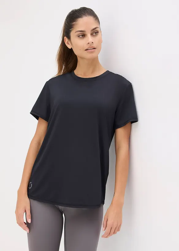 Weites Sport-Shirt mit Strukturoptik, schnelltrocknend in schwarz von vorne (im Anschnitt) - bonprix