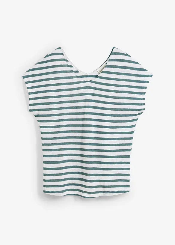 Shirt aus reinem Leinen mit Fledermausärmeln in petrol von vorne - bonprix