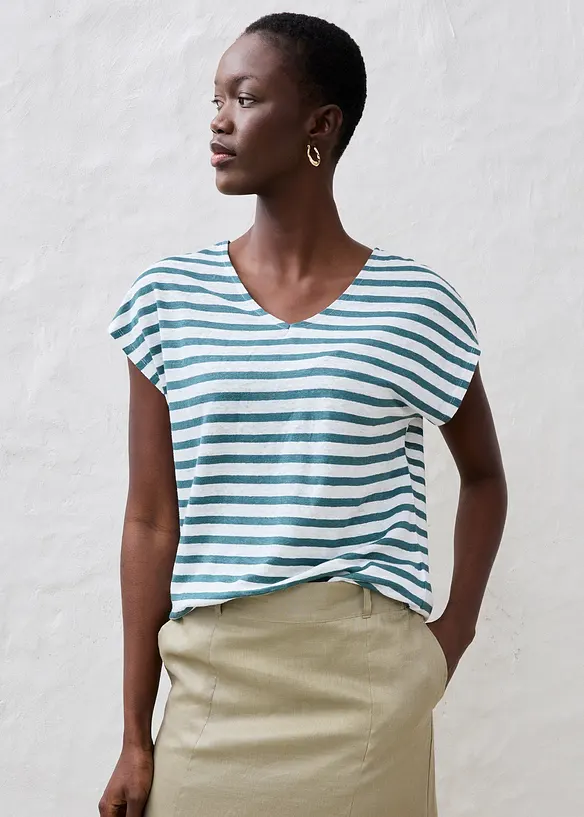 Shirt aus reinem Leinen mit Fledermausärmeln in petrol von vorne (im Anschnitt) - bonprix