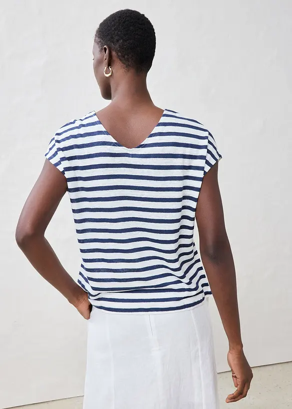 Shirt aus reinem Leinen mit Fledermausärmeln in blau von hinten (im Anschnitt) - bonprix
