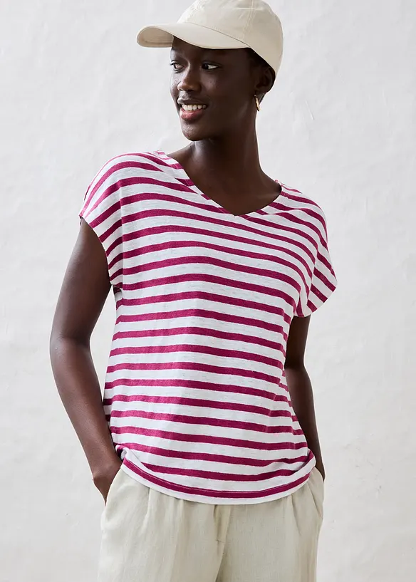 Shirt aus reinem Leinen mit Fledermausärmeln in lila von vorne (im Anschnitt) - bonprix