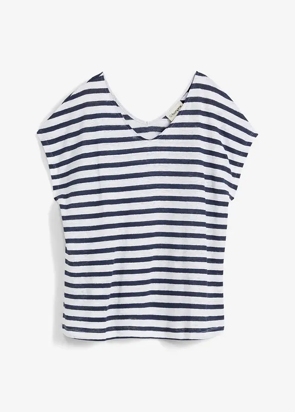 Shirt aus reinem Leinen mit Fledermausärmeln in blau von vorne - bonprix