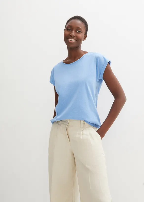 Shirt mit Seidenanteil in blau von vorne (im Anschnitt) - bonprix