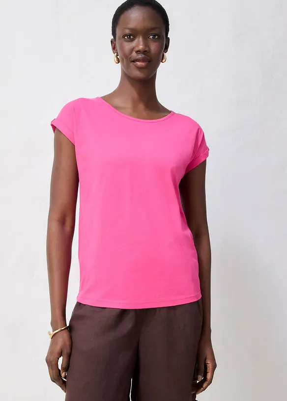 Shirt mit Seidenanteil in pink von vorne (im Anschnitt) - bonprix