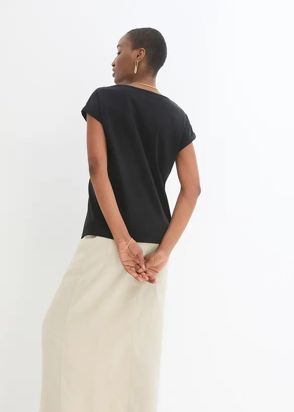 Shirt mit Seidenanteil in schwarz von hinten (im Anschnitt) - bonprix