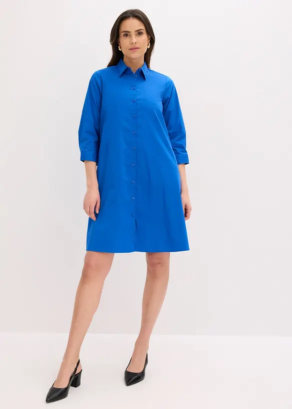 Hemdblusenkleid aus griffigem Popeline in blau von vorne (Totalaufnahme) - bonprix Hemdblusenkleid aus griffigem Popeline in blau von vorne (Totalaufnahme) - bonprix