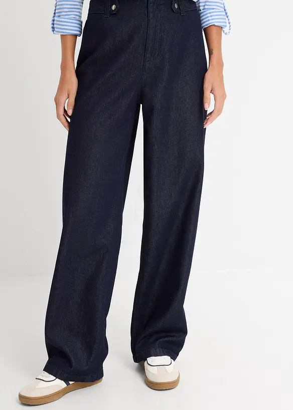 Loose Straight-Jeans High Waist in blau von vorne - bonprix