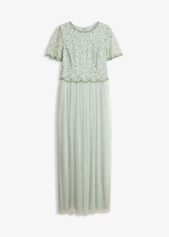 Maxikleid aus feinem Tüll mit Paillettenstickerei in grün von vorne - bonprix Maxikleid aus feinem Tüll mit Paillettenstickerei in grün von vorne - bonprix