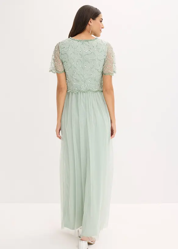 Maxikleid aus feinem Tüll mit Paillettenstickerei in grün von hinten (Totalaufnahme) - bonprix Maxikleid aus feinem Tüll mit Paillettenstickerei in grün von hinten (Totalaufnahme) - bonprix