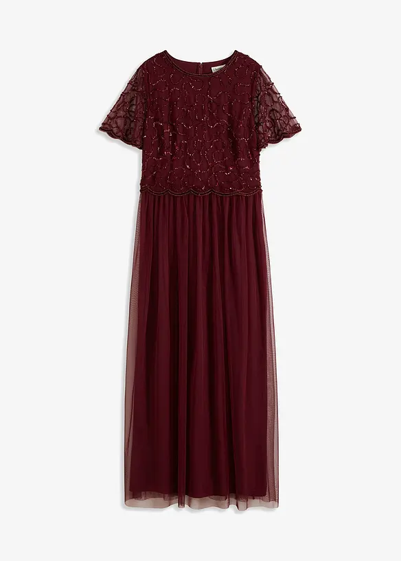 Maxikleid aus feinem Tüll mit Paillettenstickerei in rot von vorne - bonprix
