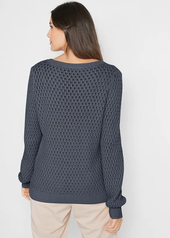 Pullover mit Strukturstrick aus Baumwollmix in blau von hinten (im Anschnitt) - bonprix