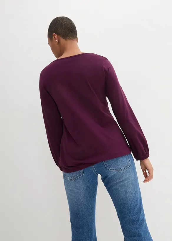 Langarmshirt mit Gummizug aus reiner Baumwolle in lila von hinten (im Anschnitt) - bonprix