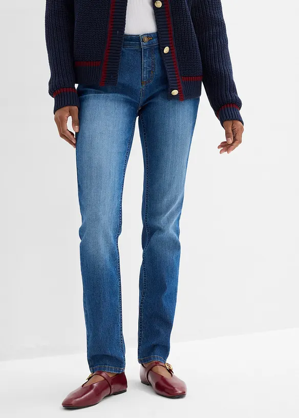 Skinny Jeans Mid Waist, Stretch in blau von vorne - bonprix