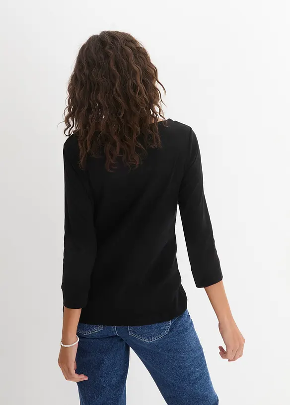 Langarmshirt aus reiner Bio-Baumwolle in schwarz von hinten (im Anschnitt) - bonprix