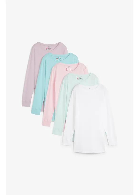 Longshirt mit Rundhalsausschnitt, Langarm (5er Pack) in rosa von vorne - bonprix Longshirt mit Rundhalsausschnitt, Langarm (5er Pack) in rosa von vorne - bonprix