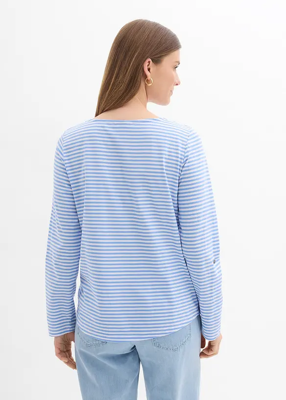 Langarmshirt aus reiner Baumwolle in blau von hinten (im Anschnitt) - bonprix