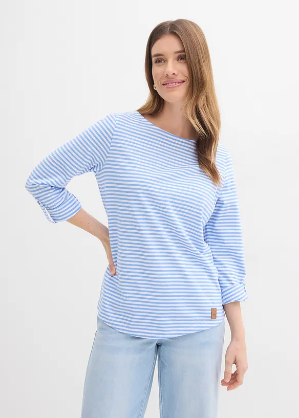 Langarmshirt aus reiner Baumwolle in blau von vorne (im Anschnitt) - bonprix