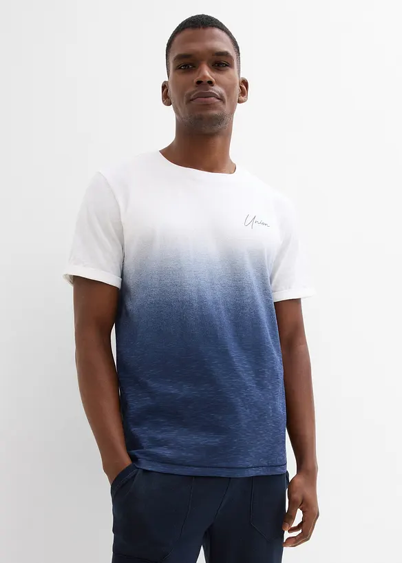 T-Shirt aus reiner Baumwolle, Slim Fit in blau von vorne (im Anschnitt) - bonprix