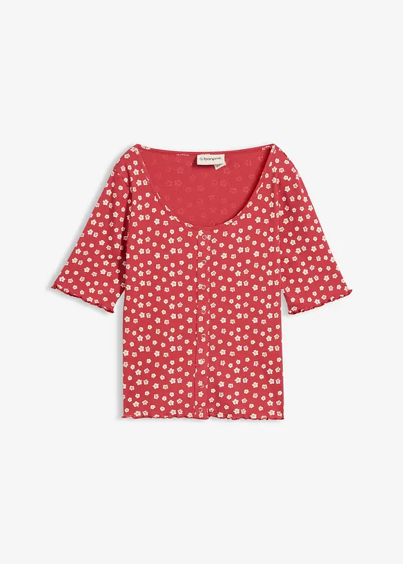 Ripp-Shirt mit Blumendruck aus reiner Baumwolle in rot von vorne - bonprix Ripp-Shirt mit Blumendruck aus reiner Baumwolle in rot von vorne - bonprix