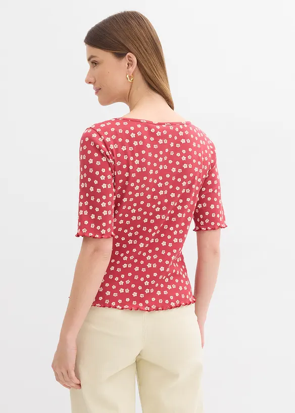 Ripp-Shirt mit Blumendruck aus reiner Baumwolle in rot von hinten (im Anschnitt) - bonprix Ripp-Shirt mit Blumendruck aus reiner Baumwolle in rot von hinten (im Anschnitt) - bonprix