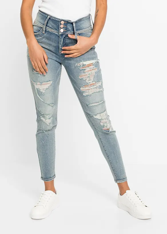Skinny Jeans High Waist, Stretch in blau von vorne - bonprix