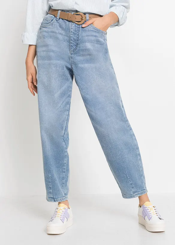 Barrel-Jeans, High Waist, Bio-Baumwolle in blau von vorne - bonprix