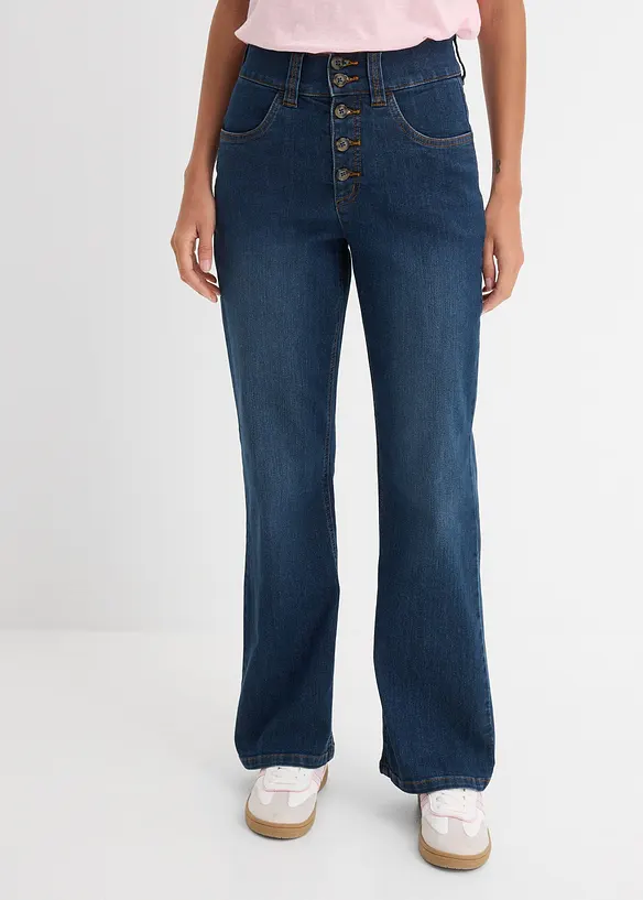 Straight-Jeans High Waist, Stretch in blau von vorne - bonprix