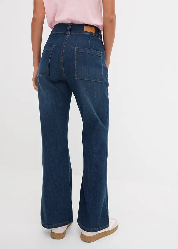 Straight-Jeans High Waist, Stretch in blau von hinten - bonprix