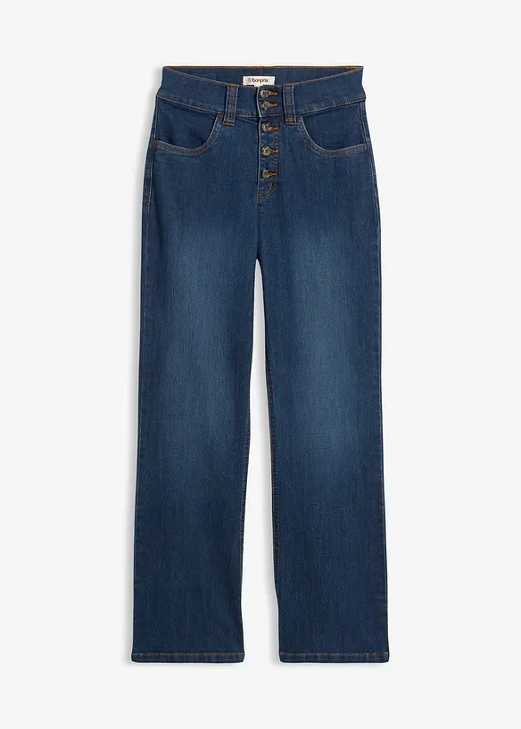 Straight-Jeans High Waist, Stretch in blau von vorne - bonprix