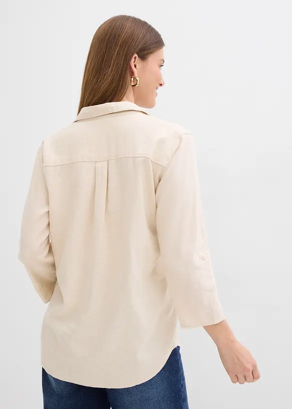 Leinen-Bluse, 3/4-Arm in beige von hinten (im Anschnitt) - bonprix