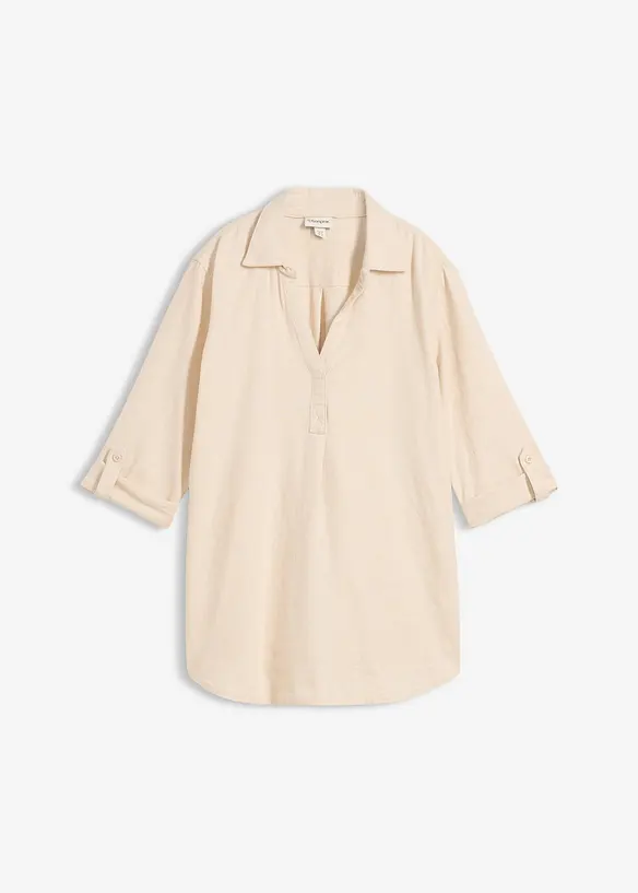 Leinen-Bluse, 3/4-Arm in beige von vorne - bonprix